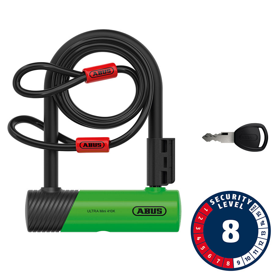 810666-02::0::810666-02::Abus, Ultra 410K Mini + Cobra, Cadenas en U, Clé, 140x150mm, 5.5''x5.9'', Épaisseur en mm: 12mm, Vert