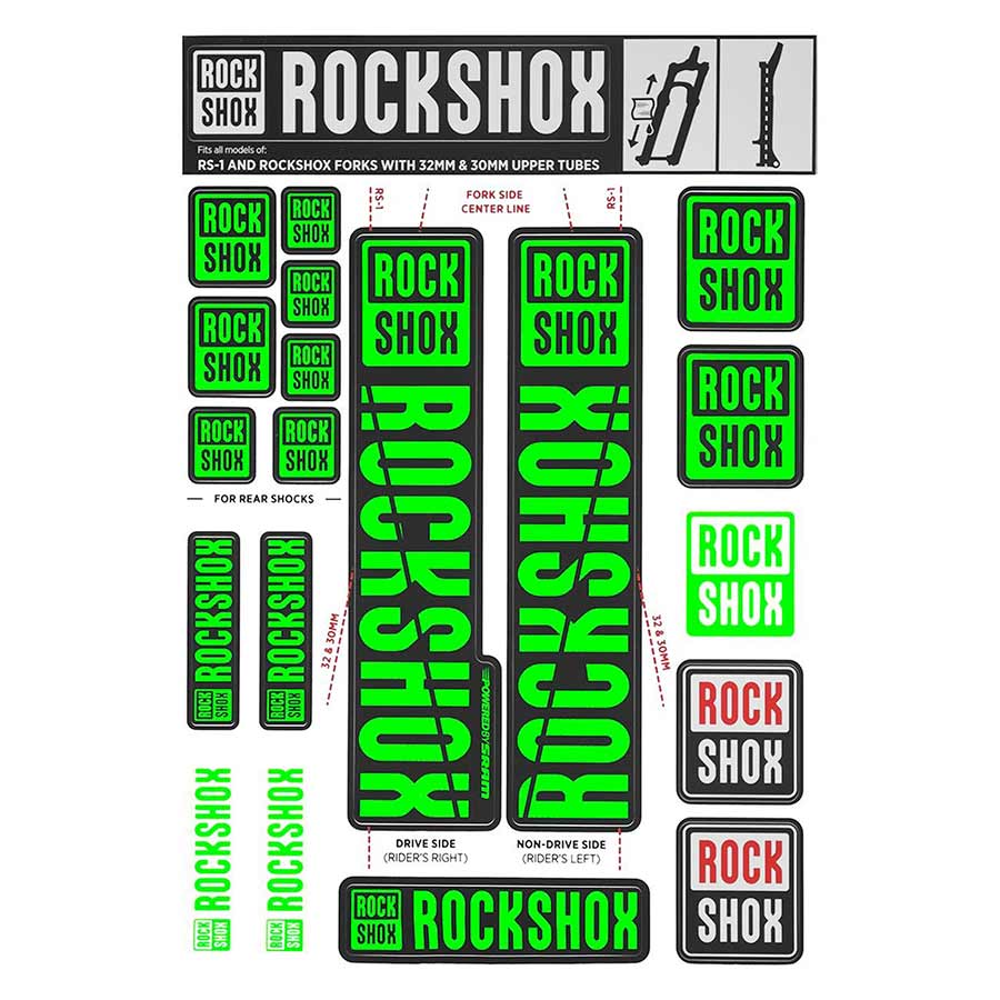 942522-04::0::942522-04::RockShox, Autocollants 30/32mm, Vert, Kit