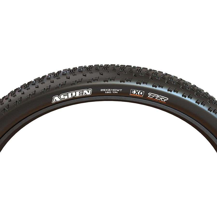 010861-07-29::1::010861-07-29::Maxxis, Aspen, Pneu de VTT, 29"x2.40, Pliable, Tubeless Ready, MaxxSpeed, EXO, Wide Trail, 120TPI, Noir