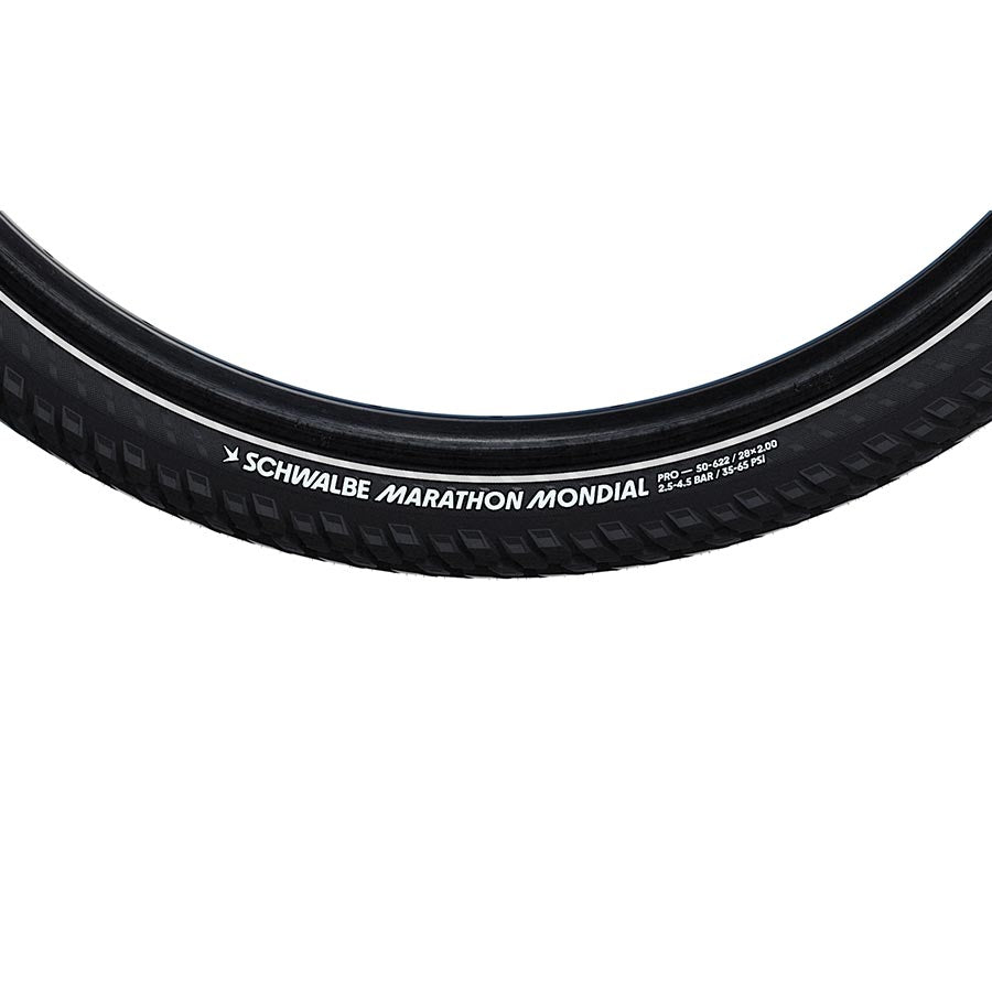 010985-18-700::2::010985-18-700::Schwalbe, Marathon Mondial, Pneu pour hybride, 700x47C, Rigide, Tringle, Addix, RaceGuard, 67TPI, Noir