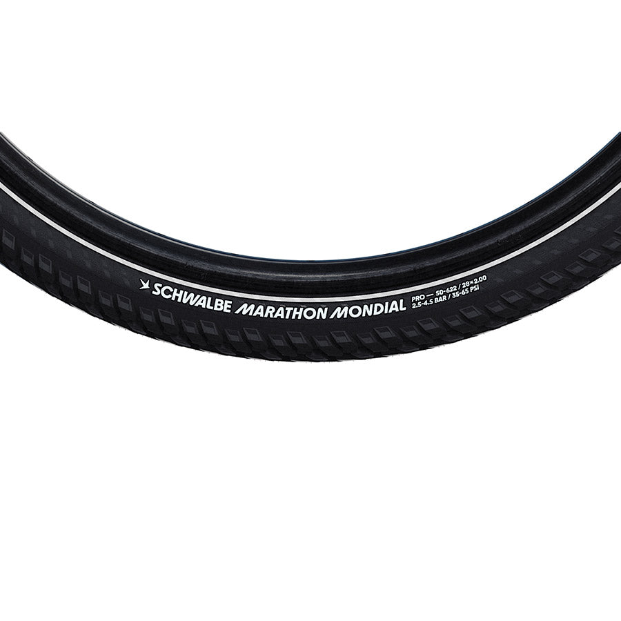 010985-20-700::2::010985-20-700::Schwalbe, Marathon Mondial, Pneu pour hybride, 700x47C, Rigide, Tringle, Addix, RaceGuard, 67TPI, Noir
