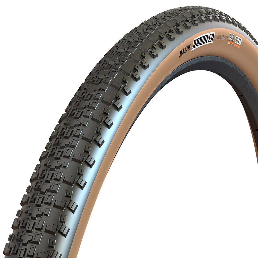 011484-15-700::1::011484-15-700::Maxxis, Rambler, Pneu Gravel, 700x40C, Pliable, Tubeless Ready, Dual, EXO, 60TPI, Flanc Beige