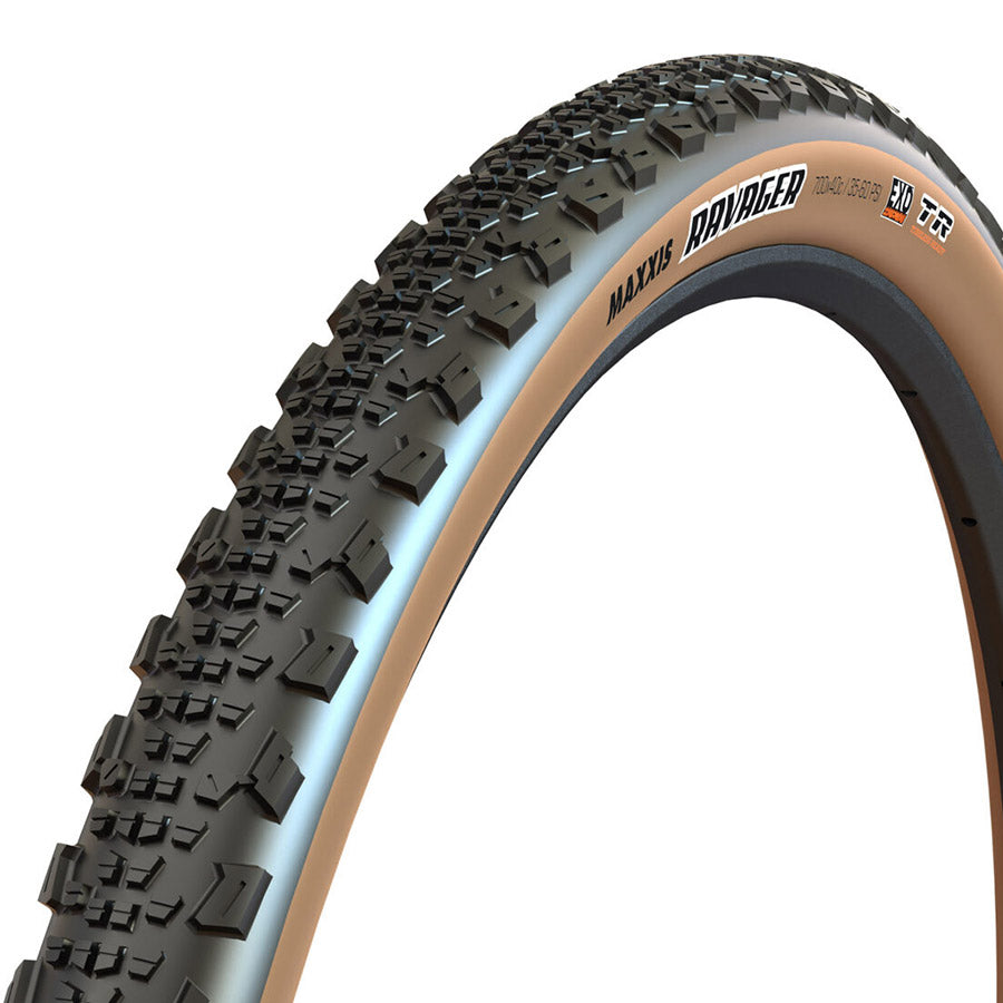 011587-04-700::1::011587-04-700::Maxxis, Ravager, Pneu Gravel, 700x40C, Pliable, Tubeless Ready, Dual, EXO, 60TPI, Flanc Beige