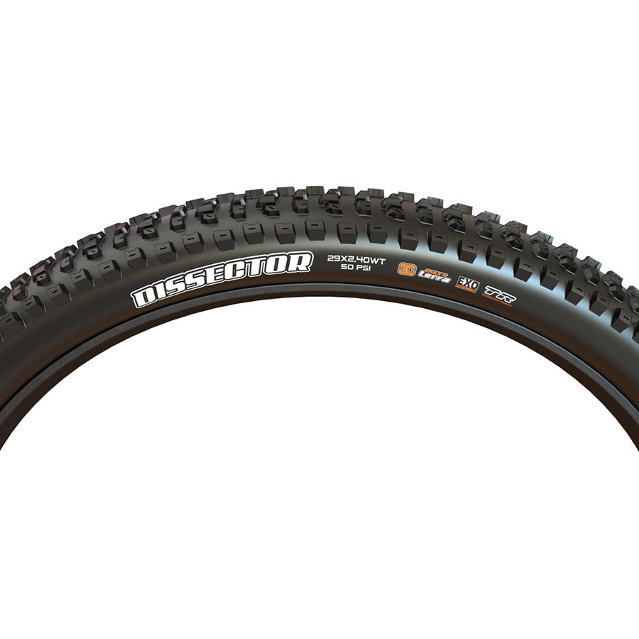 011781-12-29::0::011781-12-29::Maxxis, Dissector, Pneu de VTT, 29''x2.60, Pliable, Tubeless Ready, 3C Maxx Terra, EXO+, Wide Trail, 60TPI, Noir