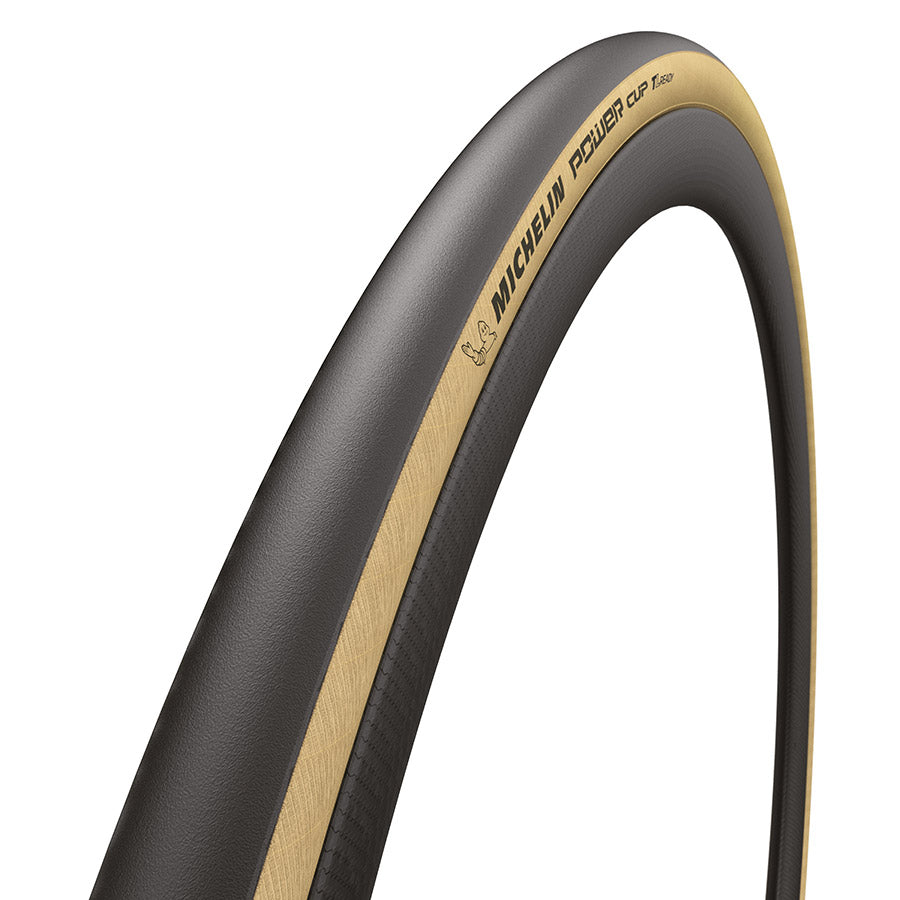 011908-10-700::0::011908-10-700::Michelin, Power Cup TLR, Pneu de route, 700x32C, Pliable, Tubeless Ready, GUM-X, Tubeless Shield, 4x120, Flanc Beige