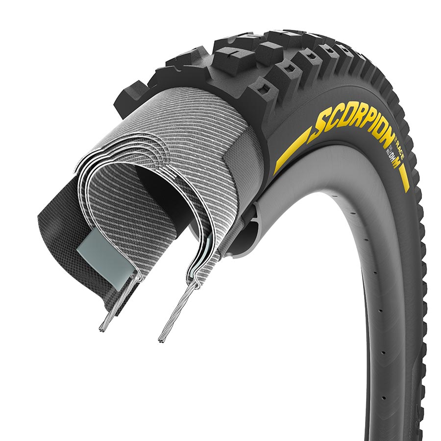 011920-01-275::3::011920-01-275::Pirelli, Scorpion Race DH M, Pneu de VTT, 27.5x2.5, Rigide, Tubeless Ready, SmartEVO DH, DualWALL, 60TPI, Noir