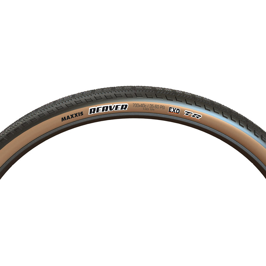 012032-04-700::1::012032-04-700::Maxxis, Reaver, Pneu Gravel, 700x45C, Pliable, Tubeless Ready, HYPR-X, EXO, 120TPI, Flanc Beige