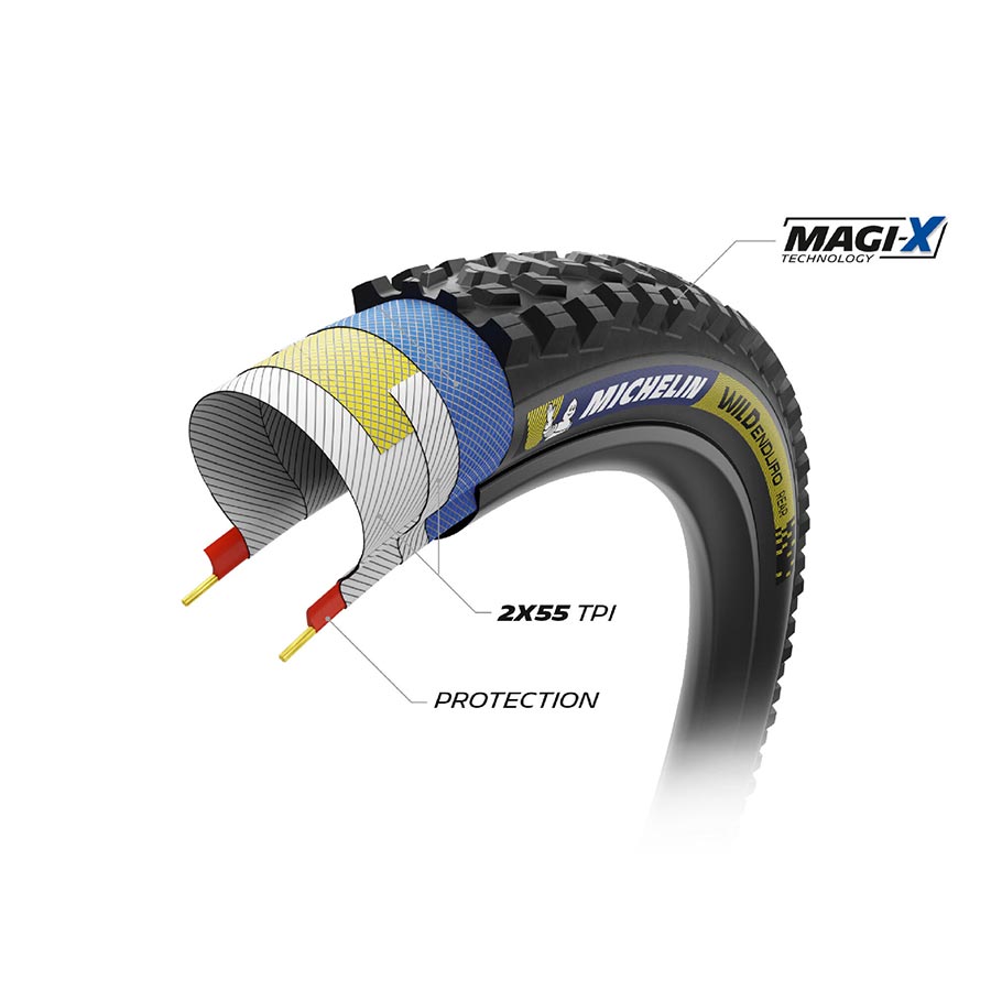 012059-01-29::2::012059-01-29::Michelin, WILD ENDURO REAR RACING LINE, Pneu de VTT, 29''x2.40, Pliable, Tubeless Ready, MAGI-X, Noir