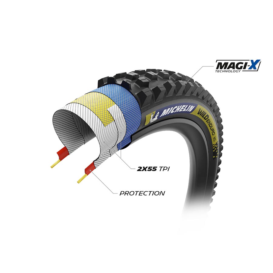 012061-01-29::2::012061-01-29::Michelin, WILD ENDURO MS RACING LINE DK, Pneu de VTT, 29''x2.40, Pliable, Tubeless Ready, MAGI-X, Noir