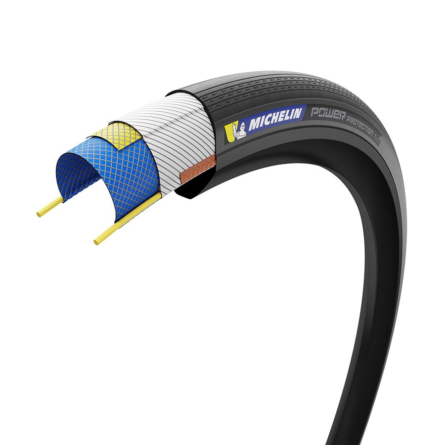 012090-03-700::4::012090-03-700::Michelin, Power Protection, Pneu de route, 700x32C, Pliable, Tubeless Ready, MAGI-X, Noir