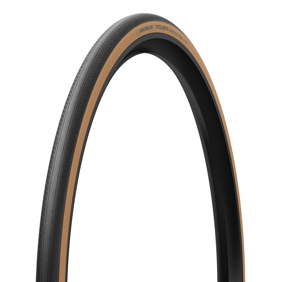 012090-09-700::1::012090-09-700::Michelin, POWER PROTECTION, Pneu de route, 700x28C, Pliable, Tubeless Ready, MAGI-X, 3x120, Flanc Beige