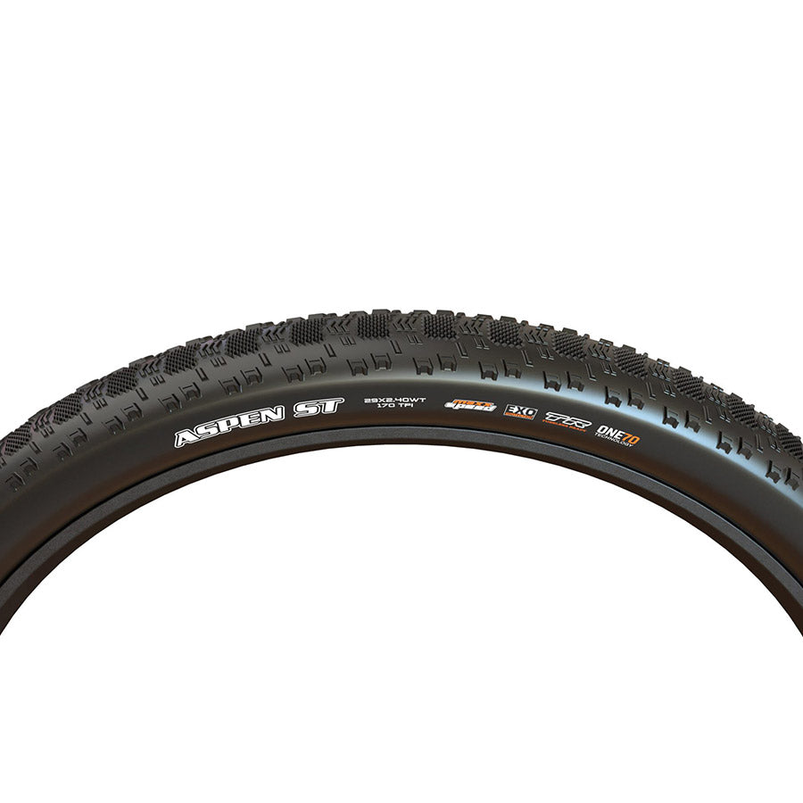 012123-08-700::2::012123-08-700::Maxxis, Aspen ST, Pneu de VTT, 700x55C, Pliable, Tubeless Ready, HYPR-X, EXO, Noir