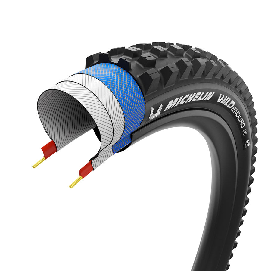 012178-01-275::5::012178-01-275::Michelin, WILD ENDURO MS PERF. LINE, Pneu de VTT, 27.5x2.40, Pliable, Tubeless Ready, MAGI-X, GUM-X, 2x33, Noir