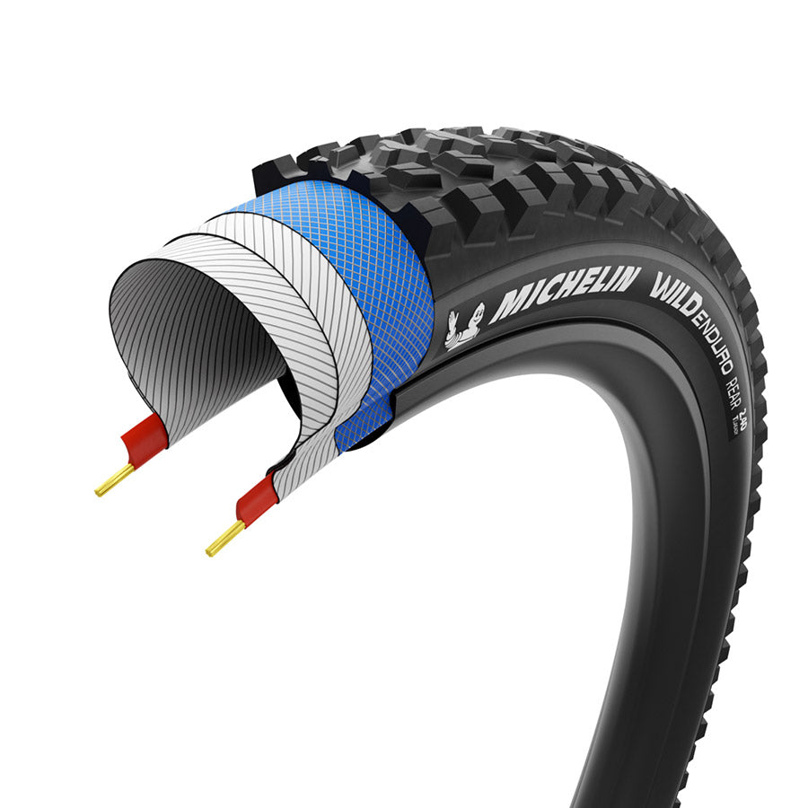 012179-01-29::5::012179-01-29::Michelin, WILD ENDURO REAR PERF. LINE, Pneu de VTT, 29x2.40, Pliable, Tubeless Ready, MAGI-X, GUM-X, 2x33, Noir