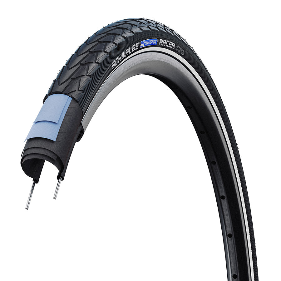 012181-02-26::2::012181-02-26::Schwalbe, Marathon Racer, Pneu pour hybride, 26''x1.50, Rigide, Tringle, Addix Green, RaceGuard, Reflex, 67TPI, Noir