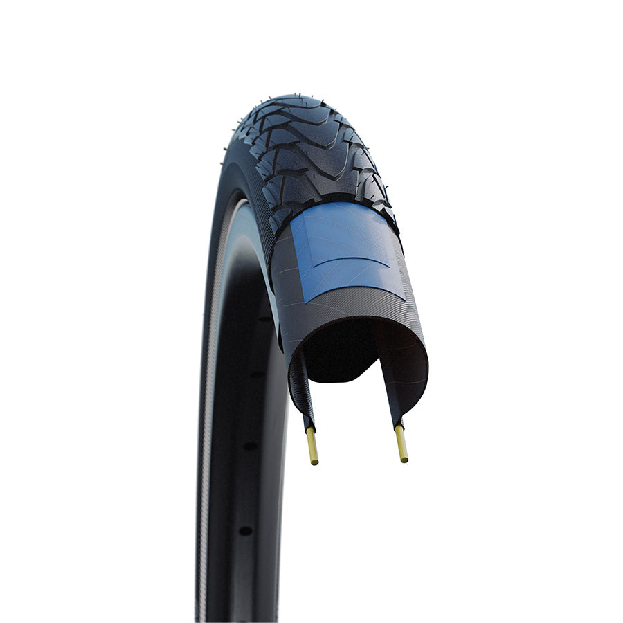 012181-03-700::3::012181-03-700::Schwalbe, Marathon Racer, Pneu pour hybride, 700x30C, Rigide, Tringle, Addix Green, RaceGuard, Reflex, 67TPI, Noir