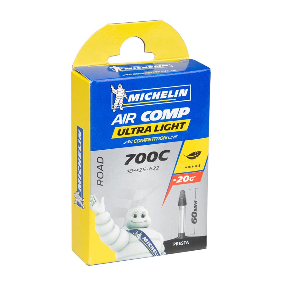 020003-02::0::020003-02::Michelin, Aircomp Ultralight Butyl, Chambre à air, Presta, 60mm, 700x18-25C