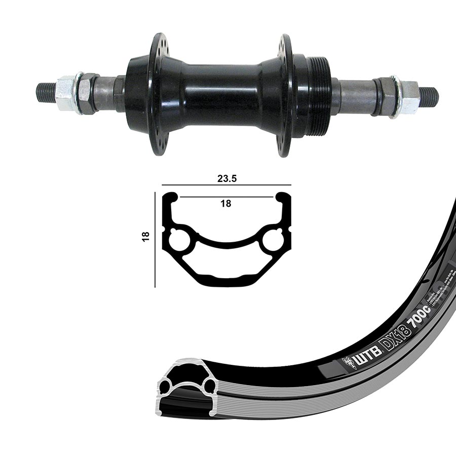 041811-02-700::2::041811-02-700::Wheel Shop, WTB DX18, Roue, Arrière, 700C / 622, Trous: 36, Boulons, 135mm, Sur jante, Roue libre