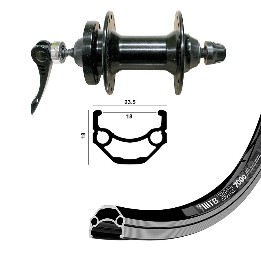 041816-01-700::2::041816-01-700::Wheel Shop, WTB DX18, Roue, Avant, 700C / 622, Trous: 36, QR, 100mm, Jante et disque IS 6-boulons