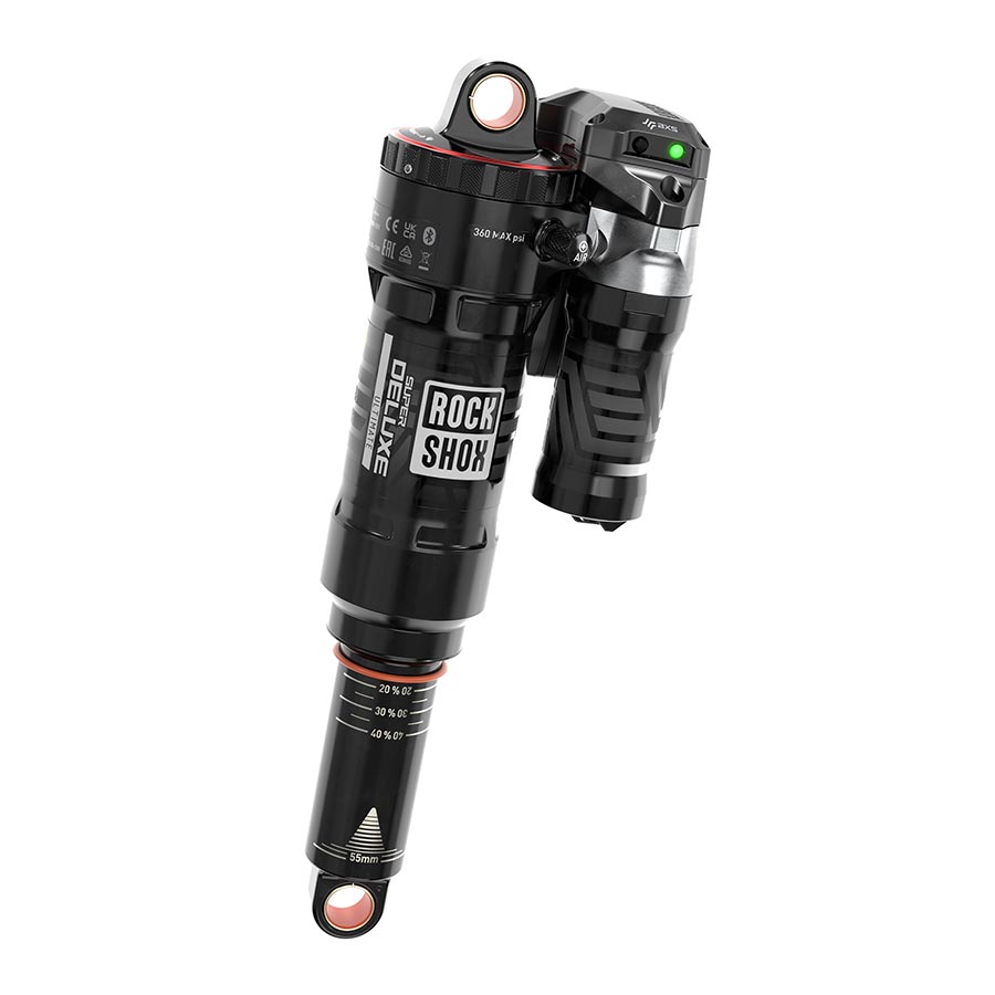 140950-06::0::140950-06::RockShox, Super Deluxe Flight Attendant, Amortisseur arrière, 185x55, Oeillet de tige: Tourillon, Oeillet de corps: Standard, 0Neg/0Pos Token, Reb55/Comp37, Lockout6, Trek Fuel EX 2023+