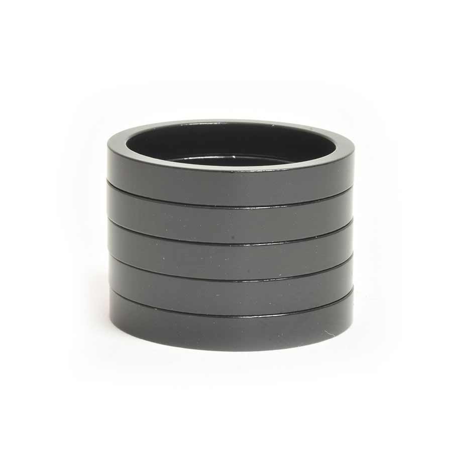 150486-05::0::150486-05::Wheels Manufacturing, Espaceur pour jeu de direction, 1-1/8'', Hauteur: 5mm, Aluminium, Noir, 5pcs