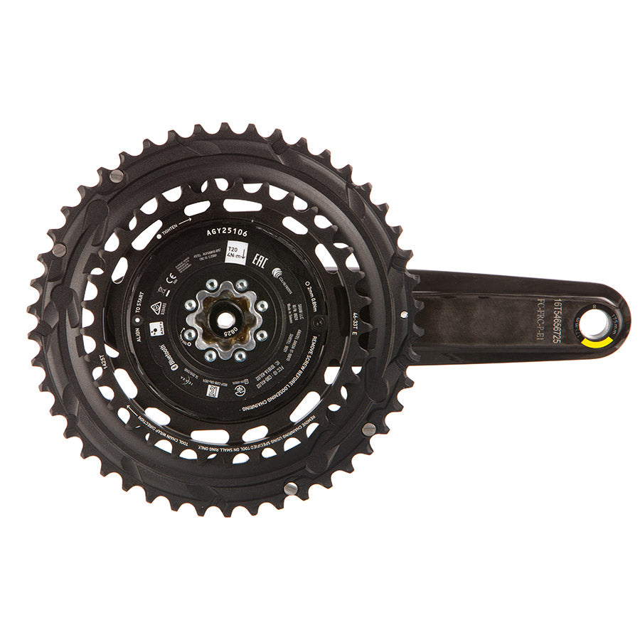 350919-13::1::350919-13::SRAM, Force 2x Powermeter E1, Pédalier à capteur de puissance, Vitesses: 12, Axe: 28.99mm, BCD: Thread Mount, 46/33, DUB, 170mm, Noir, Route