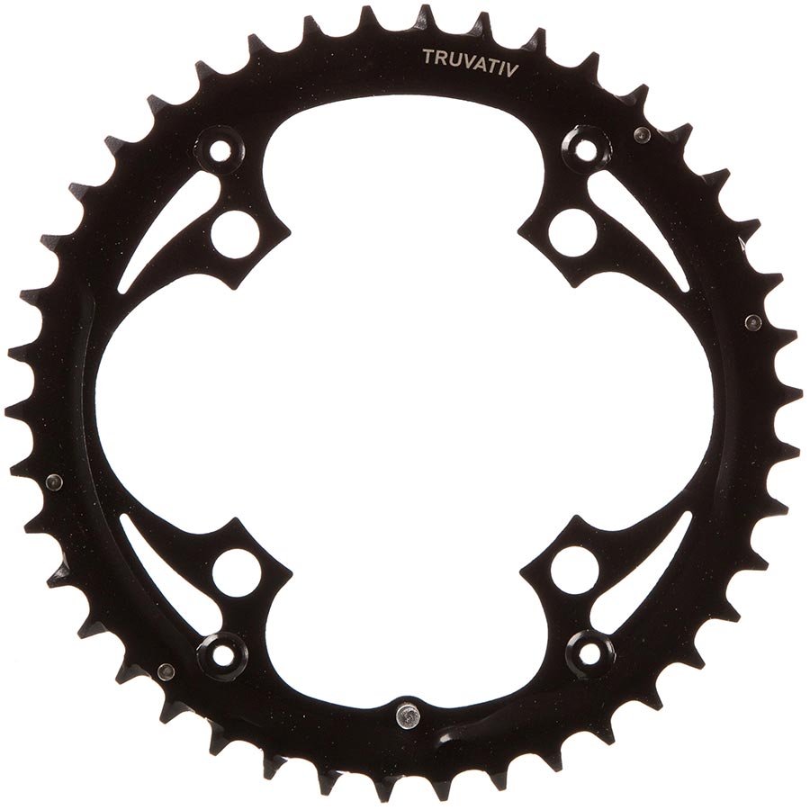 390155-01::1::390155-01::Truvativ, 42D, 9 vit., BCD 104mm, 4-Boulon, Plateau Extérieur, Pour MTB triple, Acier, Noir, 11.6215.016.000
