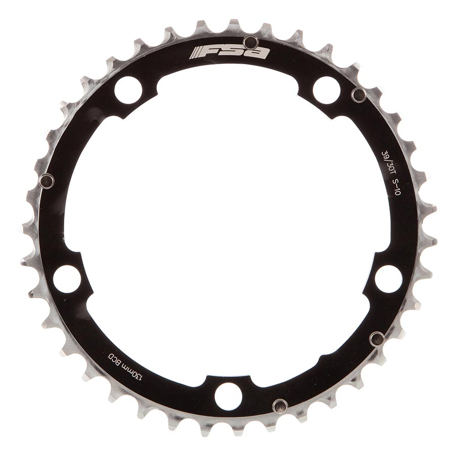 390383-01::1::390383-01::FSA, 39D, 10vit., BCD: 130mm, 5 Boulons, Plateau Inner, pour Road triple, Aluminium, Noir, 370-0239
