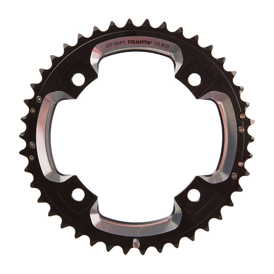 390588-01::0::390588-01::SRAM, 42D, 10 vit., BCD 120mm, 4-Boulons, All 28/42, Plateau Extérieur, Pour L-pin GXP 2x10, Aluminium, Noir, 11.6215.188.240