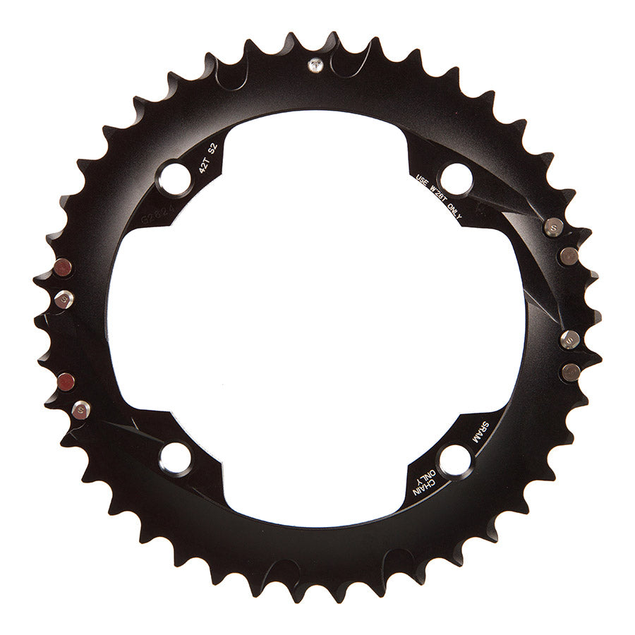 390588-01::1::390588-01::SRAM, 42D, 10 vit., BCD 120mm, 4-Boulons, All 28/42, Plateau Extérieur, Pour L-pin GXP 2x10, Aluminium, Noir, 11.6215.188.240