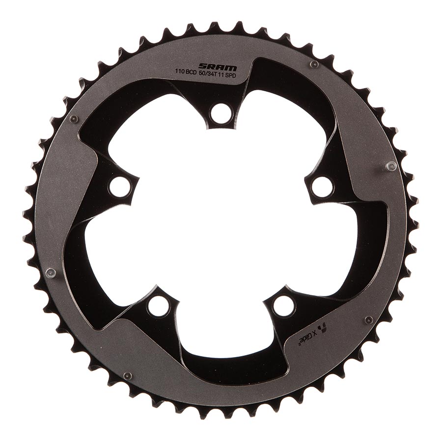 390624-01::1::390624-01::SRAM, 50D, 11vit, BCD: 110mm, 5 Boulons, Red22 X-Glide, Plateau Extérieur, Pour 34/50, Aluminium, Gris, 11.6218.010.000