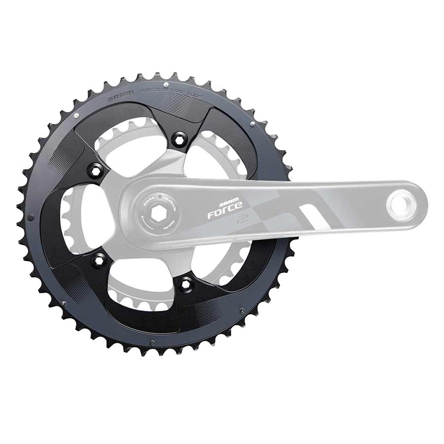 390625-01::0::390625-01::SRAM, 50D, 11vit, BCD: 110mm, 5 Boulons, Force22 X-Glide, Plateau Extérieur, Pour 34/50, Aluminium, Noir, 11.6218.010.001