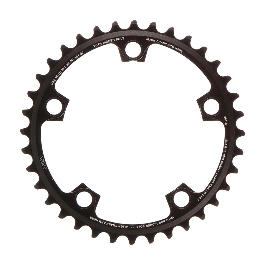 390628-01::0::390628-01::SRAM, 36D, 11vit, BCD: 110mm, 5 Boulons, Red X-Glide, Plateau Intérieur, Pour 36/46 & 36/52, Aluminium, Noir, 11.6218.010.009