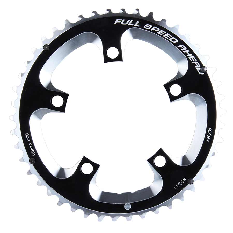 390665-01::0::390665-01::FSA, 46D, 10/11vit., BCD: 110mm, 5 Boulons, Super Road, Plateau Outer, pour Road double, Aluminium, Noir, 371-0246A