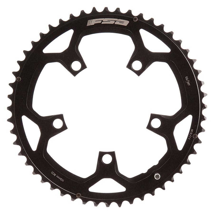 390669-01::1::390669-01::FSA, 52D, 10/11vit., BCD: 110mm, 5 Boulons, Pro Road, Plateau Extérieur, pour Double, Aluminium, Noir, 371-0252H
