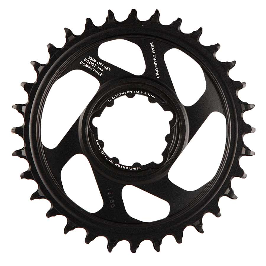 391027-05::1::391027-05::SRAM, X-Sync, 3mm offset, 38D, 12vit., BCD: Direct Mount, Plateau simple, Aluminum, Noir