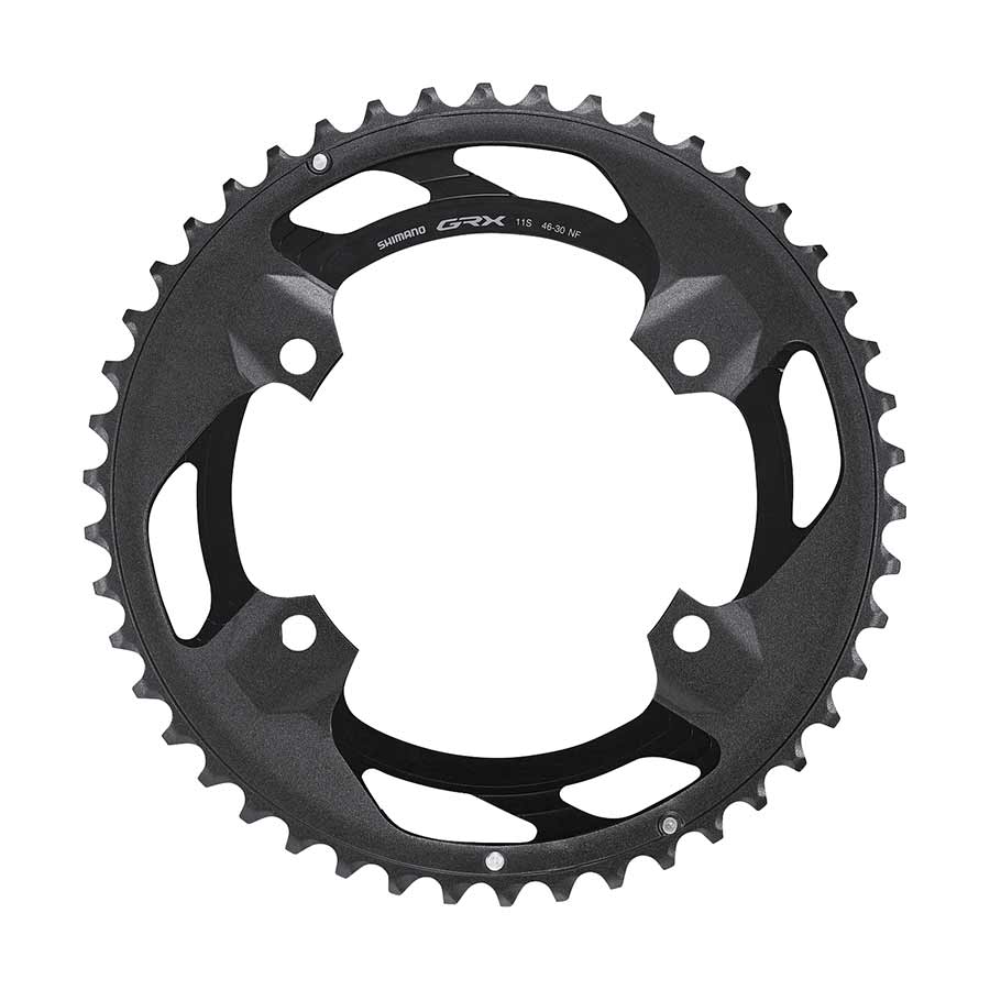 391110-03::0::391110-03::Shimano, GRX FC-RX600 2x10 / 2x11, Plateau, Dents: 46, Vitesses: 11, BCD: 110, Boulons: 4, Extérieur, Aluminium, Noir