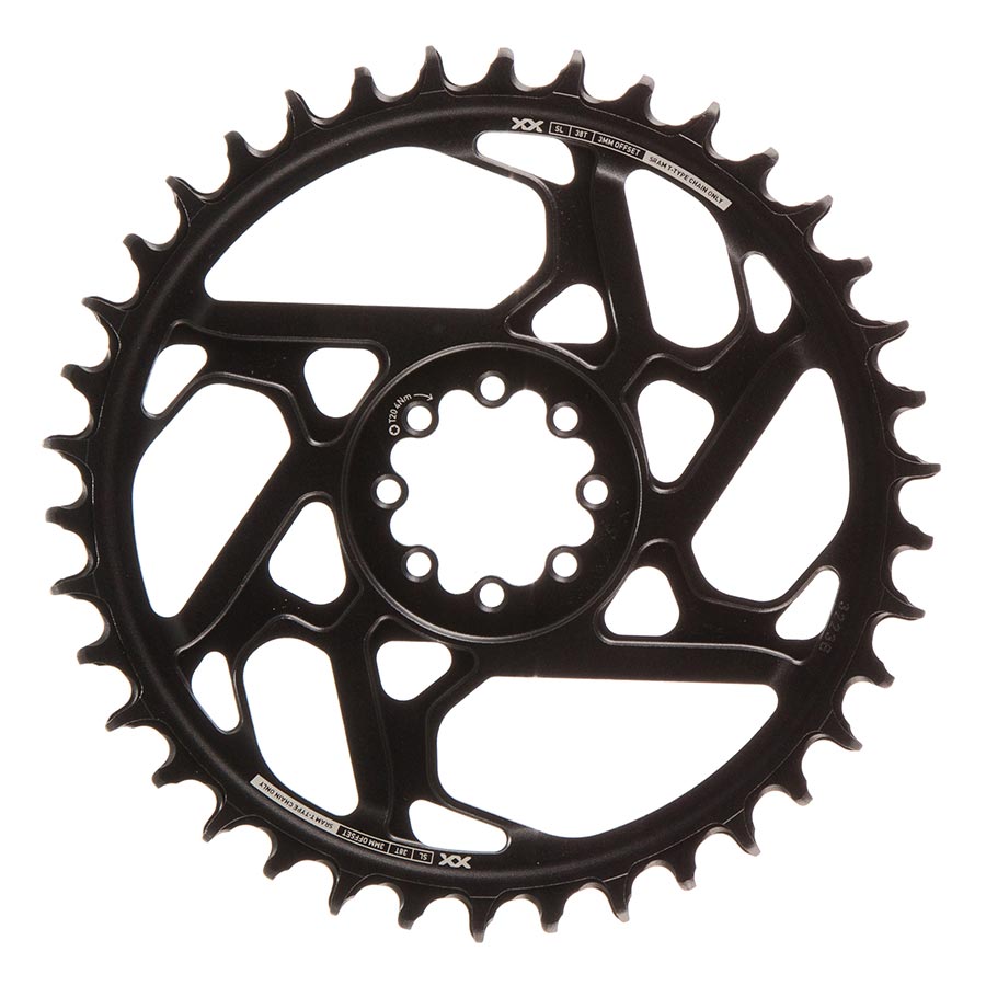 391154-08::1::391154-08::SRAM, Eagle T-Type DM XX SL 3mm Offset, Plateau, Dents: 38, Vitesses: 12, BCD: Direct Mount, Aluminium, Noir