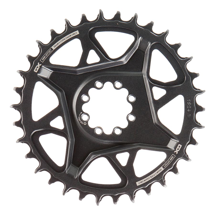 391160-03::1::391160-03::SRAM, GX Eagle T-Type DM, Plateau, Dents: 34, Vitesses: 12, BCD: Direct Mount SRAM 8 Boulons, Aluminium, Gris