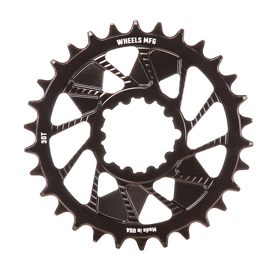 391233-01::0::391233-01::Wheels Manufacturing, 3-Bolt T-Type, Plateau, Dents: 30, Vitesses: 12, BCD: Direct Mount SRAM 3 Boulons, Aluminium, Noir