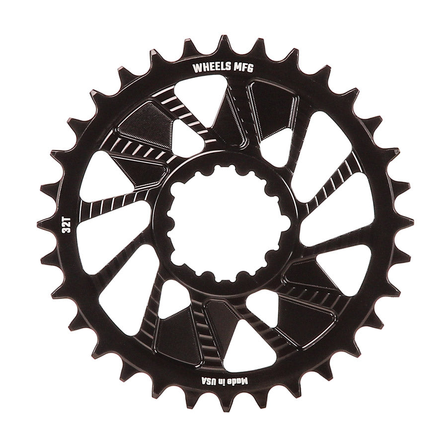 391233-02::0::391233-02::Wheels Manufacturing, 3-Bolt T-Type, Plateau, Dents: 32, Vitesses: 12, BCD: Direct Mount SRAM 3 Boulons, Aluminium, Noir