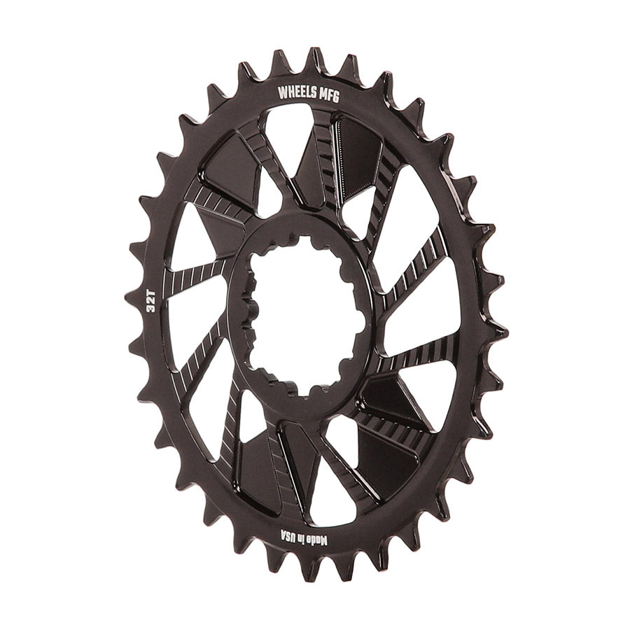 391233-02::1::391233-02::Wheels Manufacturing, 3-Bolt T-Type, Plateau, Dents: 32, Vitesses: 12, BCD: Direct Mount SRAM 3 Boulons, Aluminium, Noir