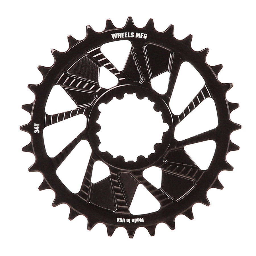 391233-03::0::391233-03::Wheels Manufacturing, 3-Bolt T-Type, Plateau, Dents: 34, Vitesses: 12, BCD: Direct Mount SRAM 3 Boulons, Aluminium, Noir