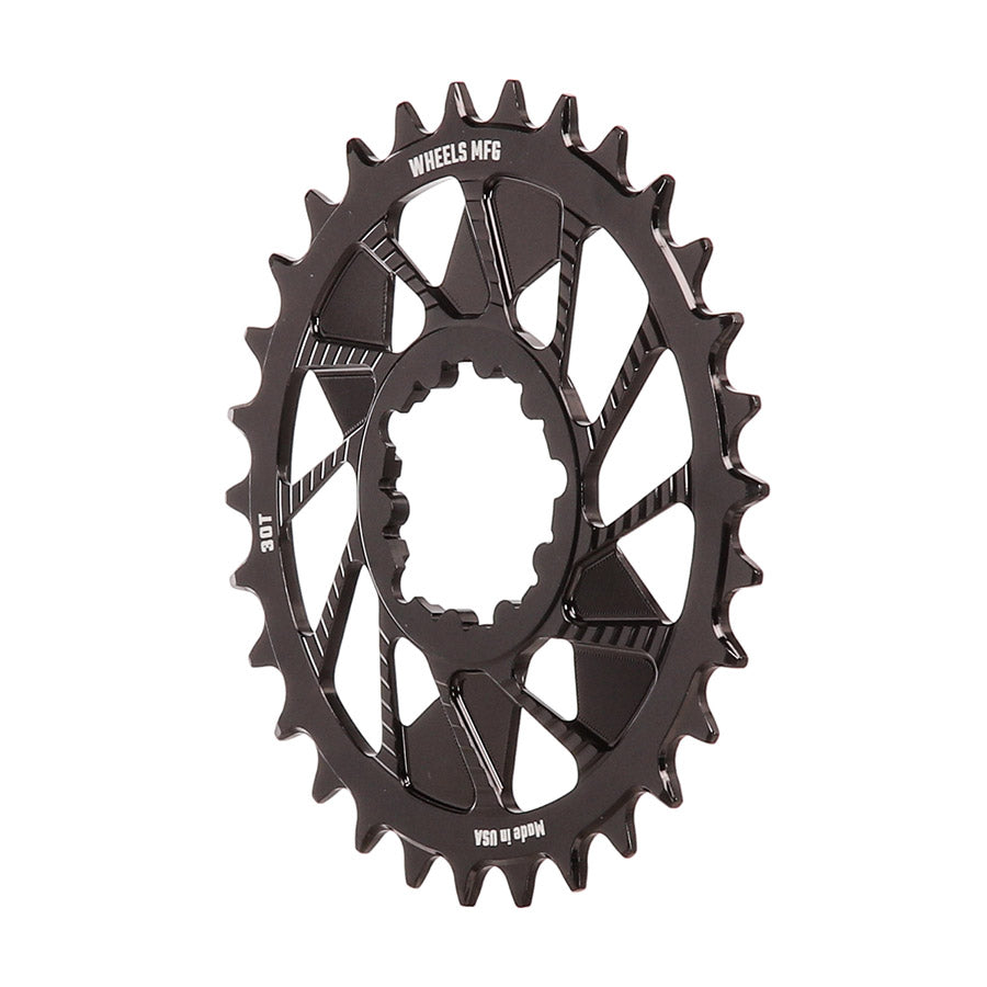 391234-01::1::391234-01::Wheels Manufacturing, 3-Bolt Hyperglide+, Plateau, Dents: 30, Vitesses: 12, BCD: Direct Mount SRAM 3 Boulons, Aluminium, Noir