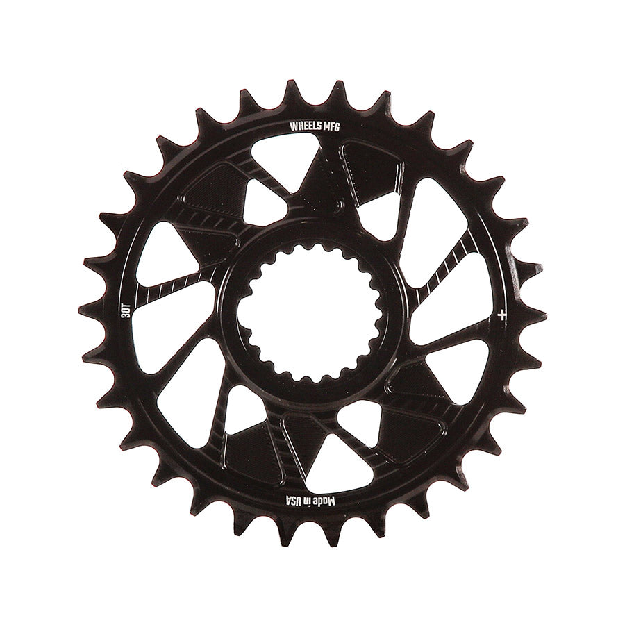 391237-05::0::391237-05::Wheels Manufacturing, Shimano DM T-Type Inboard, Plateau, Dents: 30, Vitesses: 12, BCD: Direct Mount Shimano, Mono-plateau, 7075 Aluminium, Noir