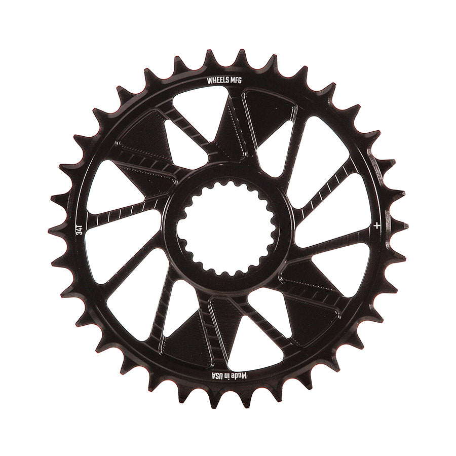 391237-07::0::391237-07::Wheels Manufacturing, Shimano DM T-Type Inboard, Plateau, Dents: 34, Vitesses: 12, BCD: Direct Mount Shimano, Mono-plateau, 7075 Aluminium, Noir