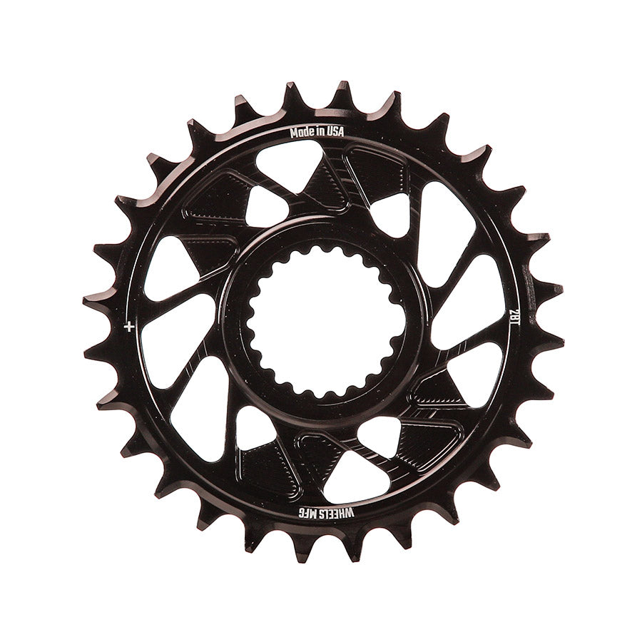 391238-01::0::391238-01::Wheels Manufacturing, Shimano DM HG+ Outboard, Plateau, Dents: 28, Vitesses: 12, BCD: Direct Mount Shimano, Mono-plateau, 7075 Aluminium, Noir