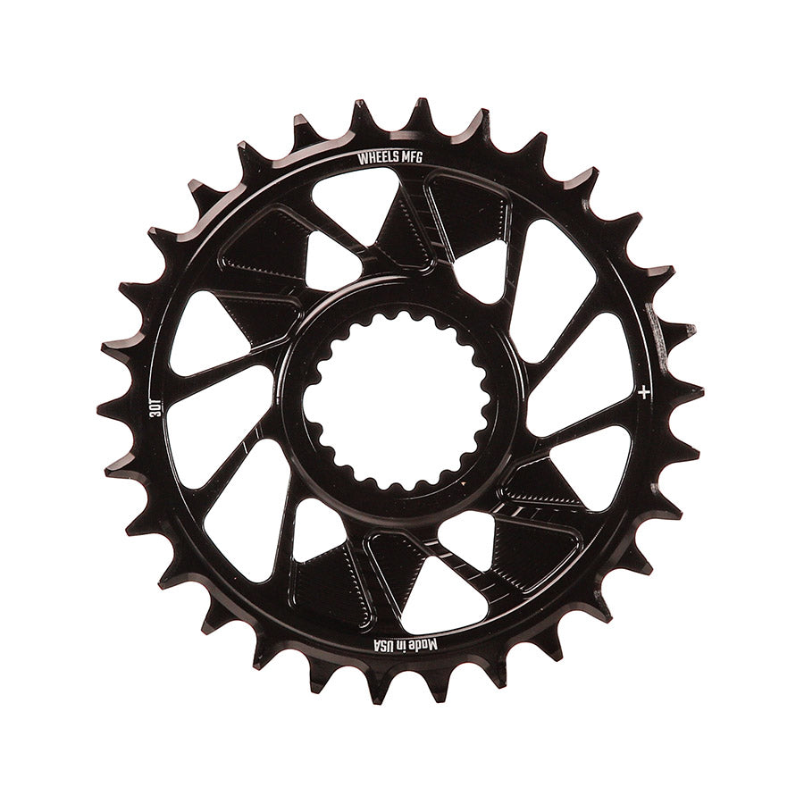 391238-02::0::391238-02::Wheels Manufacturing, Shimano DM HG+ Outboard, Plateau, Dents: 30, Vitesses: 12, BCD: Direct Mount Shimano, Mono-plateau, 7075 Aluminium, Noir