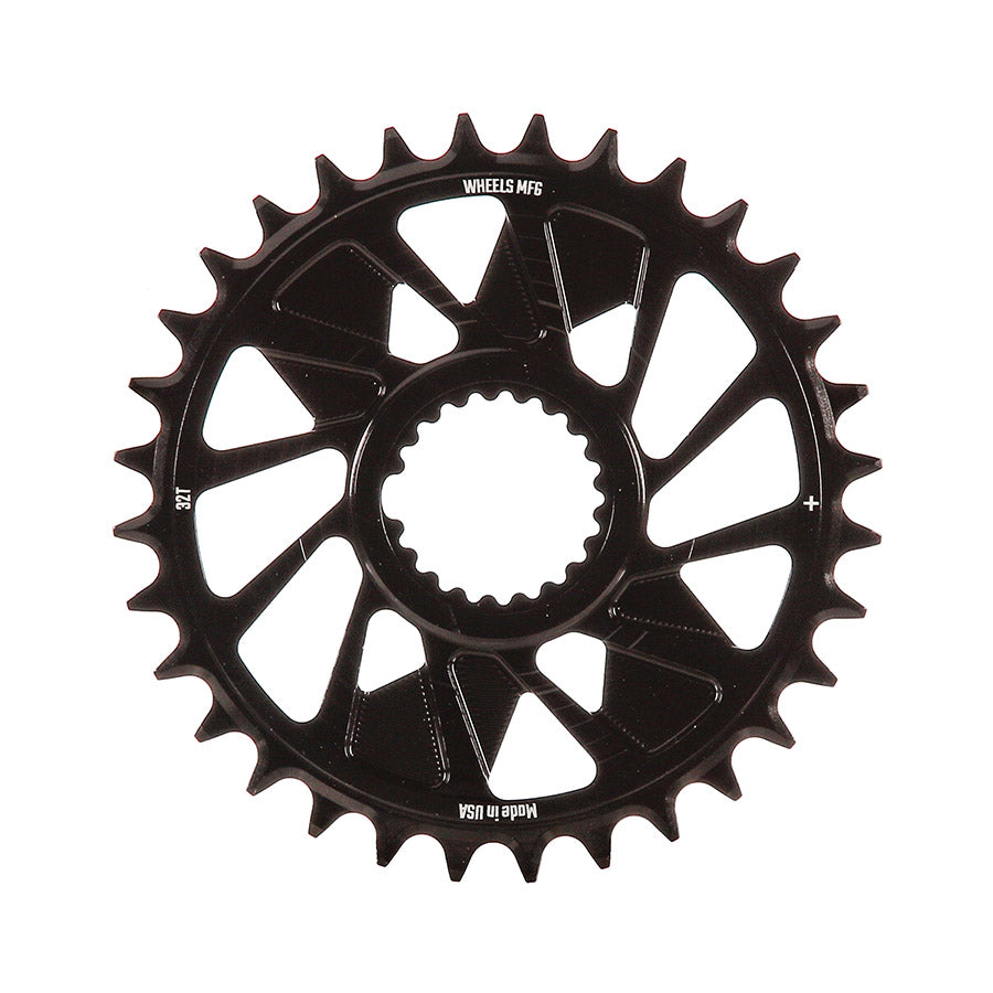 391238-03::0::391238-03::Wheels Manufacturing, Shimano DM HG+ Outboard, Plateau, Dents: 32, Vitesses: 12, BCD: Direct Mount Shimano, Mono-plateau, 7075 Aluminium, Noir