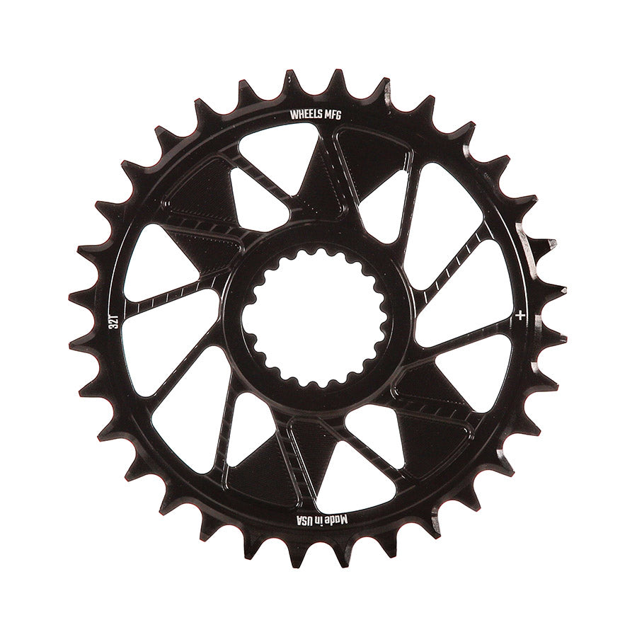 391238-06::0::391238-06::Wheels Manufacturing, Shimano DM HG+ Inboard, Plateau, Dents: 32, Vitesses: 12, BCD: Direct Mount Shimano, Mono-plateau, 7075 Aluminium, Noir